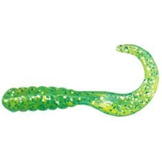 Action Bait 4in Curly Grubs 12pk Lime Chartreuse Glitter