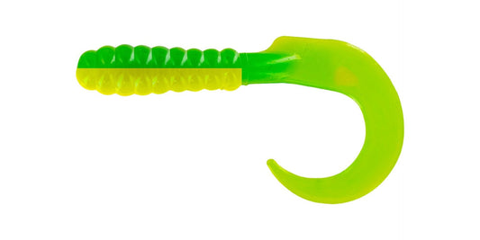 Big Bite Curl Tail Grub 2in 10ct Green/Yellow - Lear Outdoors