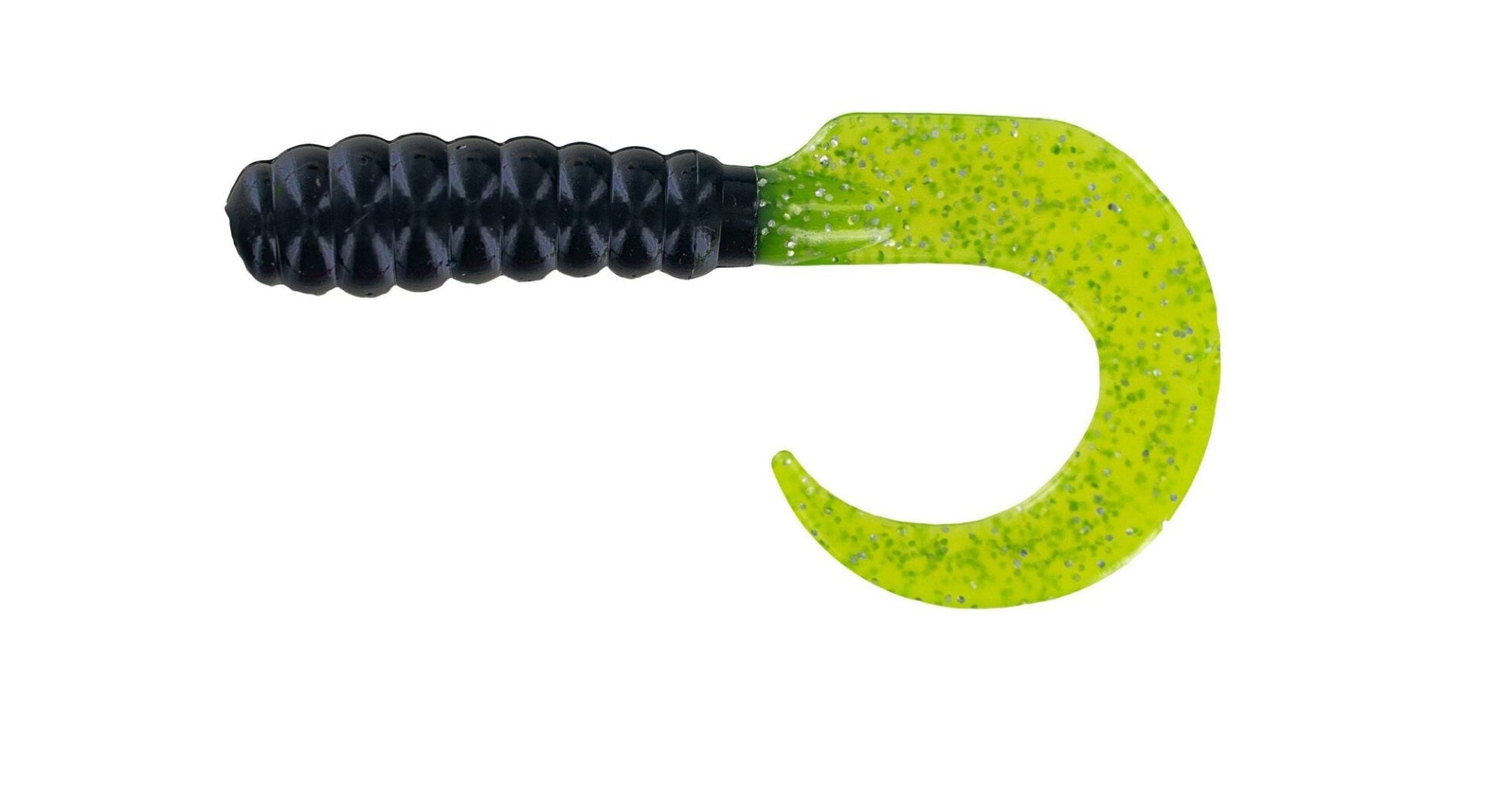 Big Bite Curl Tail Grub 2in 10ct Black/Chartreuse.Silver - Lear Outdoors