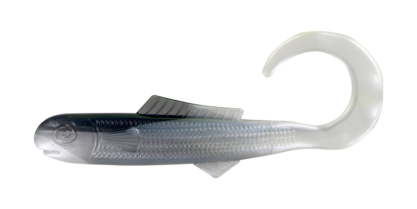 Big Bite Minnow Curl Tail 2.5in 10ct Pearl/Black Back