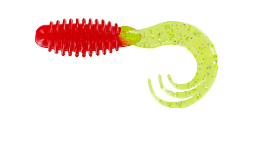 Big Bite Ring Triple Grub 2in 10ct Red/Chartreuse - Lear Outdoors