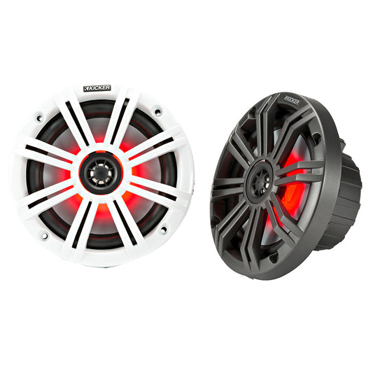 KICKER KM65 6.5" LED Marine Coaxial Speakers w/3/4" Tweeters - 4-Ohm, Charcoal & White