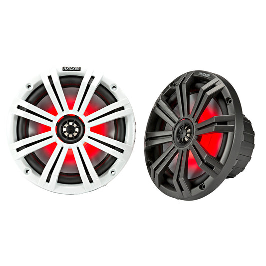 KICKER KM8 8" LED Marine Coaxial Speakers w/1" Tweeters - 4-Ohm, Charcoal & White