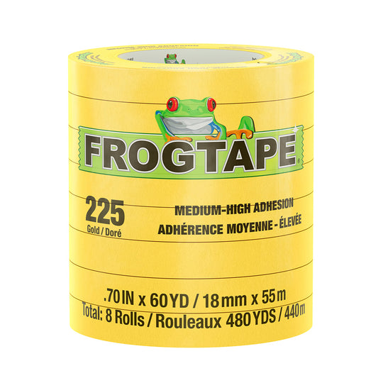 FrogTape CP 225 Medium-High Adhesion Masking Tape - 18MM x 55M x 8-Pack - Gold - Rated for 225°F