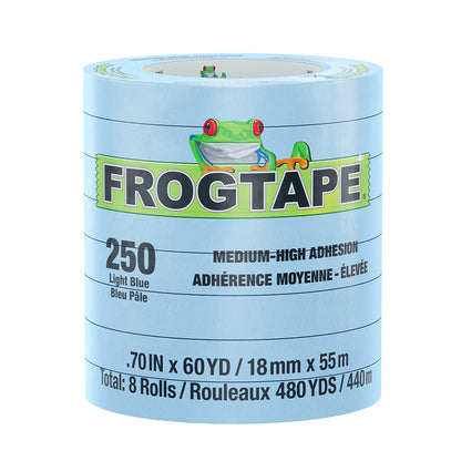 FrogTape CP 250 Medium-High Adhesion Masking Tape - 18MM x 55M x 8-Pack - Light Blue - Rated for 250°F