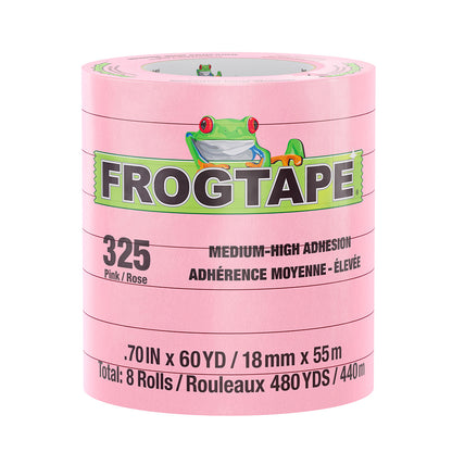 FrogTape CP 325 Medium-High Adhesion Masking Tape - 18MM x 55M x 8-Pack - Pink - Rated for 325°F