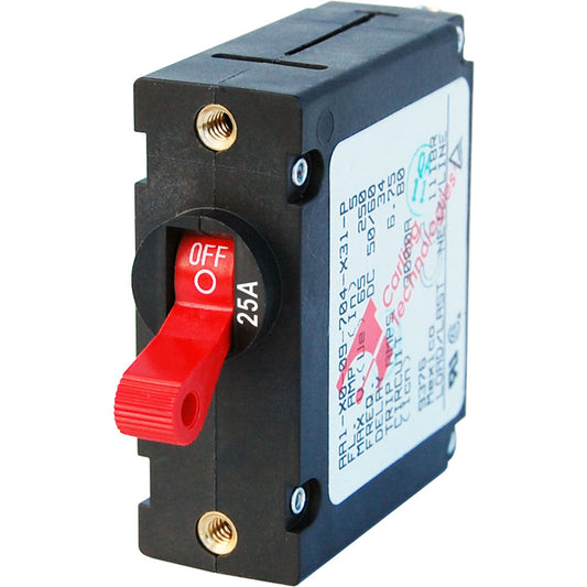 Blue Sea 7217 AC / DC Single Pole Magnetic World Circuit Breaker  -  25 Amp Red