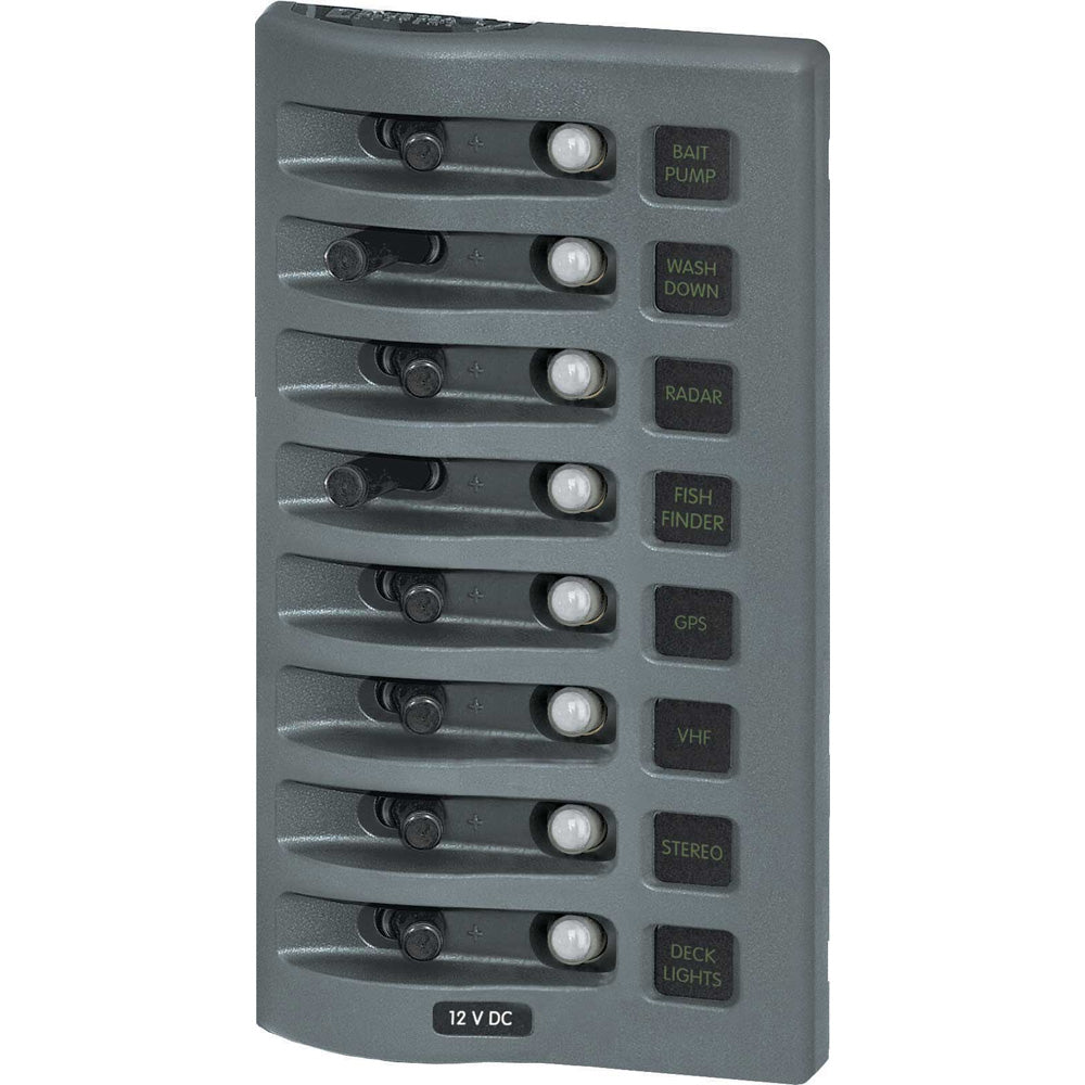 Blue Sea 4378 WeatherDeck Water Resistant Circuit Breaker Panel - 8 Position - Grey