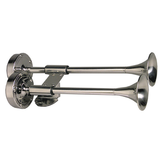 Schmitt Marine Deluxe All-Stainless Shorty Dual Trumpet Horn - 12V - Lear Outdoors