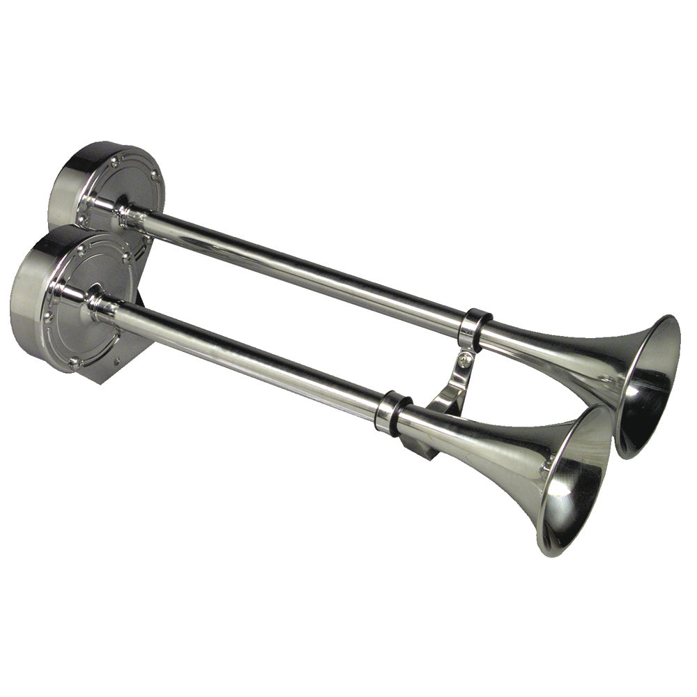 Schmitt Marine Deluxe All-Stainless Dual Trumpet Horn - 12V - Lear Outdoors