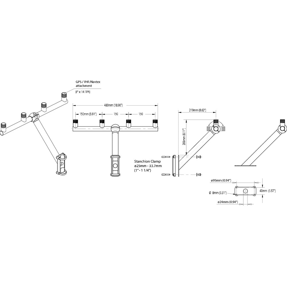 Scanstrut TB-01 T-Bar Mount f/GPS/VHF Antenna