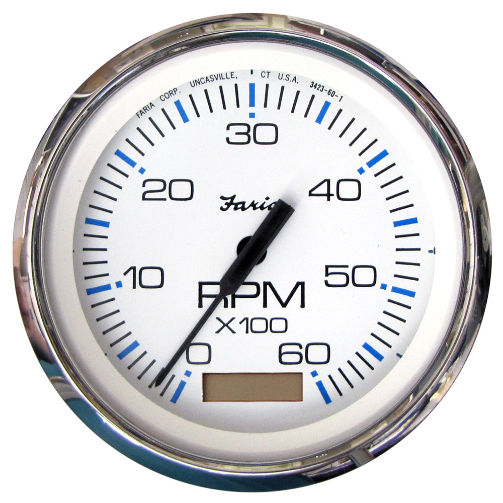 Faria Chesapeake White SS 4" Tachometer w/Hourmeter - 6000 RPM (Gas)(Inboard)