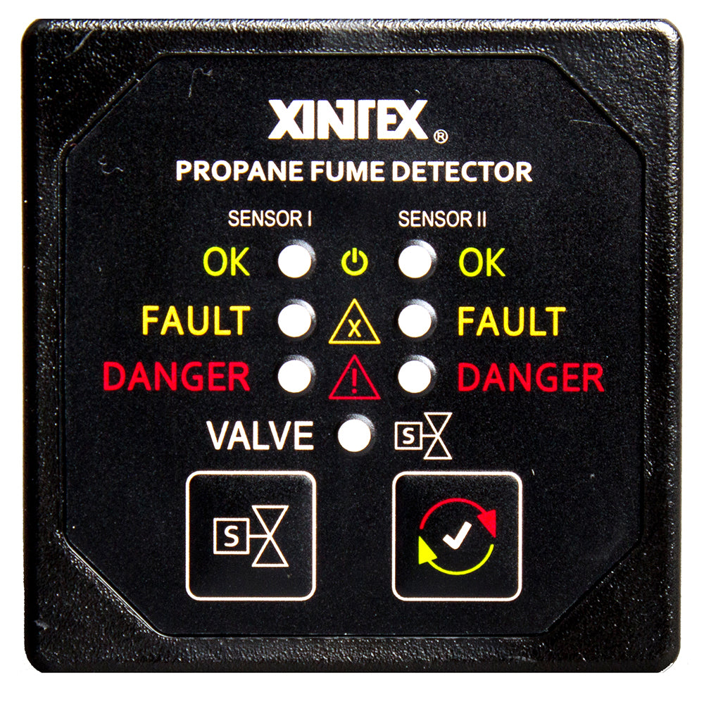 Fireboy-Xintex Propane Fume Detector & Alarm w/2 Plastic Sensors & Solenoid Valve - Square Black Bezel Display - Lear Outdoors