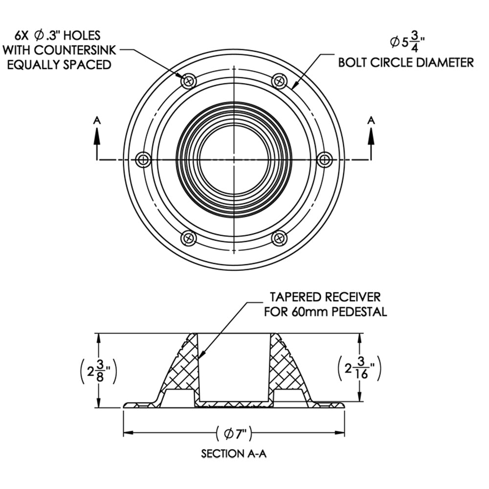 TACO Table Support - Surface Mount - Fits 2-3/8" Pedestals