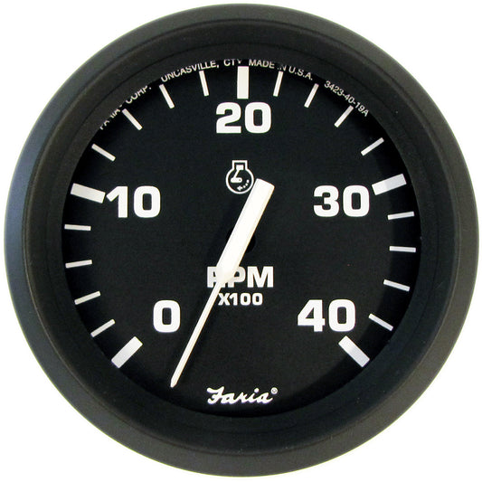 Faria 4" Tachometer Euro Style Black w/White Letters 4000RPM Diesel Mechanical Take Off & Variable Ratio Alt.