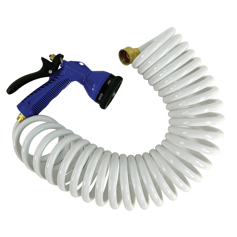 Whitecap 15' White Coiled Hose w/Adjustable Nozzle