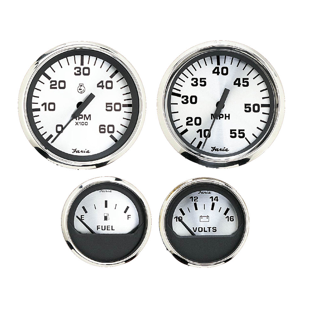 Faria Spun Silver Box Set of 4 Gauges f/Outboard Engines - Speedometer, Tach, Voltmeter & Fuel Level - Lear Outdoors