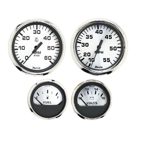 Faria Spun Silver Box Set of 4 Gauges f/Outboard Engines - Speedometer, Tach, Voltmeter & Fuel Level - Lear Outdoors