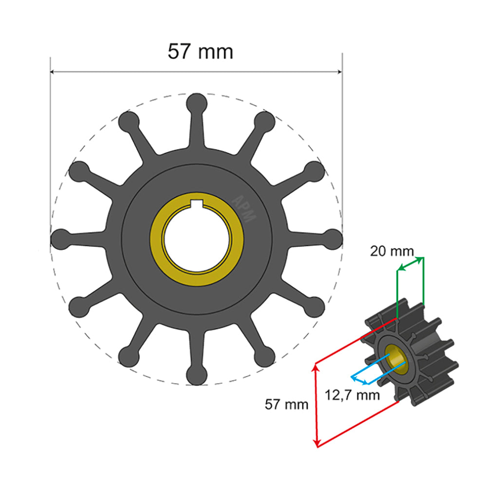 Albin Group Premium Impeller Kit 57 x 12.7 x 20mm - 12 Blade - Key Insert - Lear Outdoors