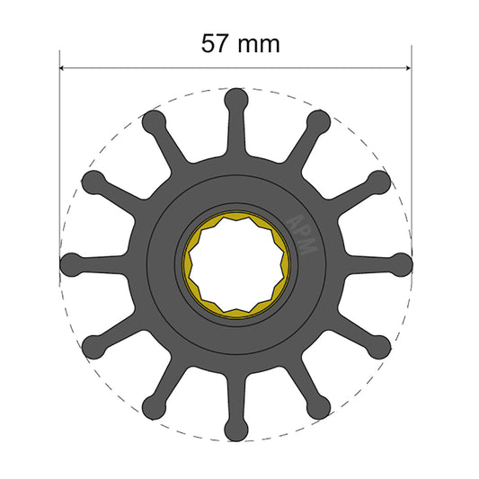 Albin Group Premium Impeller Kit 57 x 16 x 48.2mm - 12 Blade - Spline Insert - Lear Outdoors