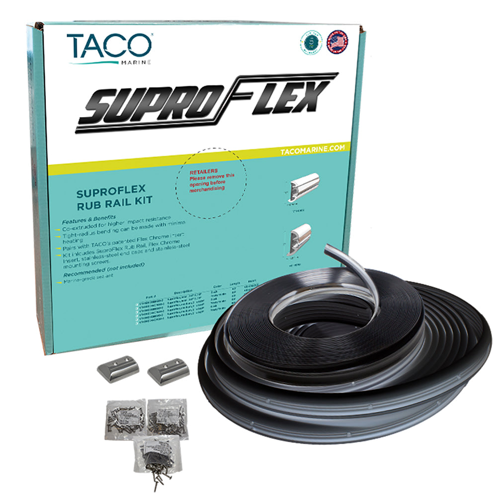 TACO SuproFlex Rub Rail Kit - Black w/Flex Chrome Insert - 2"H x 1.2"W x 60'L