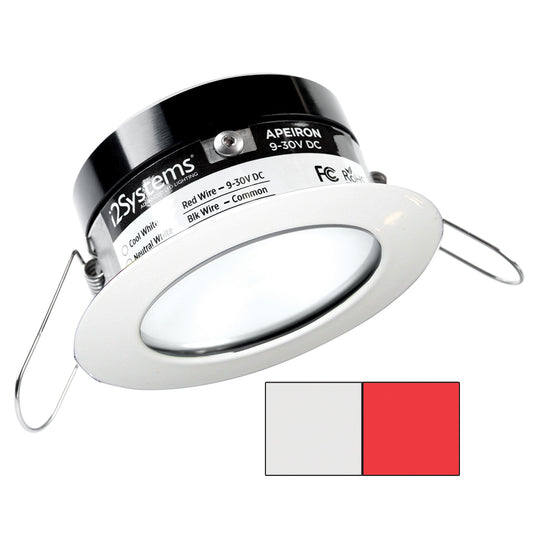 i2Systems Apeiron PRO A503 - 3W Spring Mount Light - Round - Cool White & Red - White Finish - Lear Outdoors