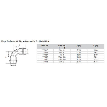 Viega ProPress 1/2" - 90° Copper Elbow - Double Press Connection - Smart Connect Technology