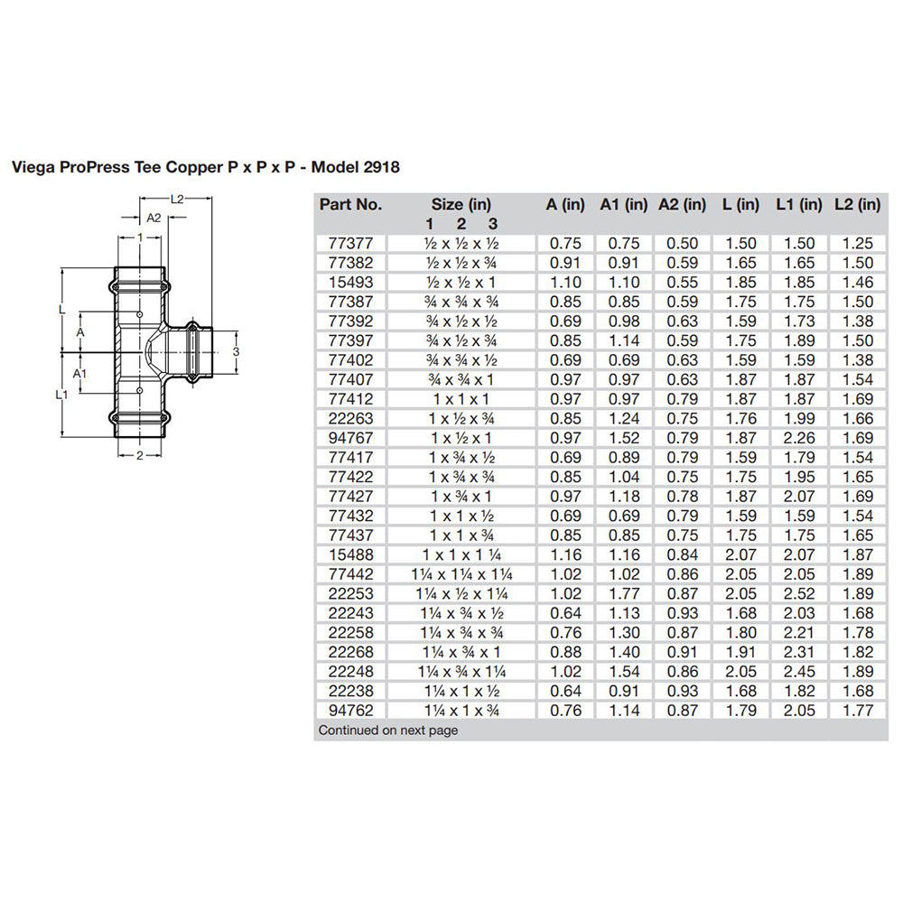 Viega ProPress 1" Copper Tee - Triple Press Connection - Smart Connect Technology