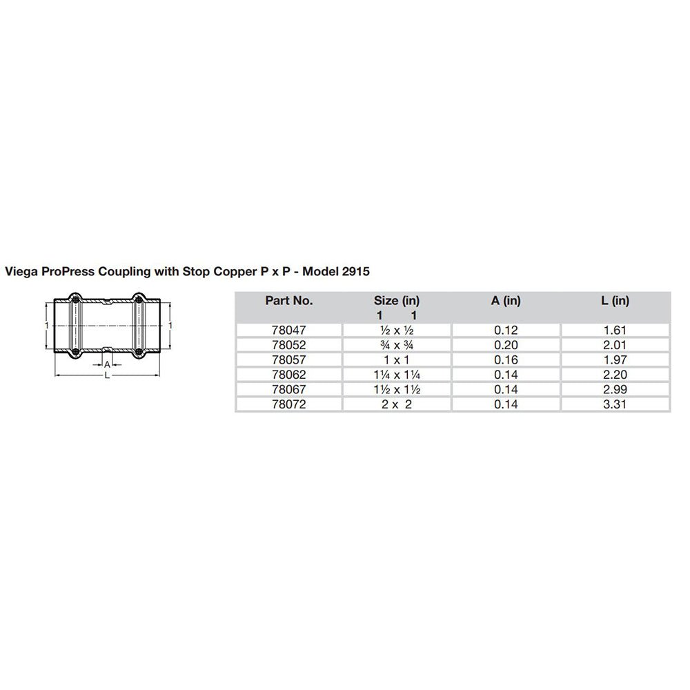 Viega ProPress 1/2" Copper Coupling w/Stop - Double Press Connection - Smart Connect Technology