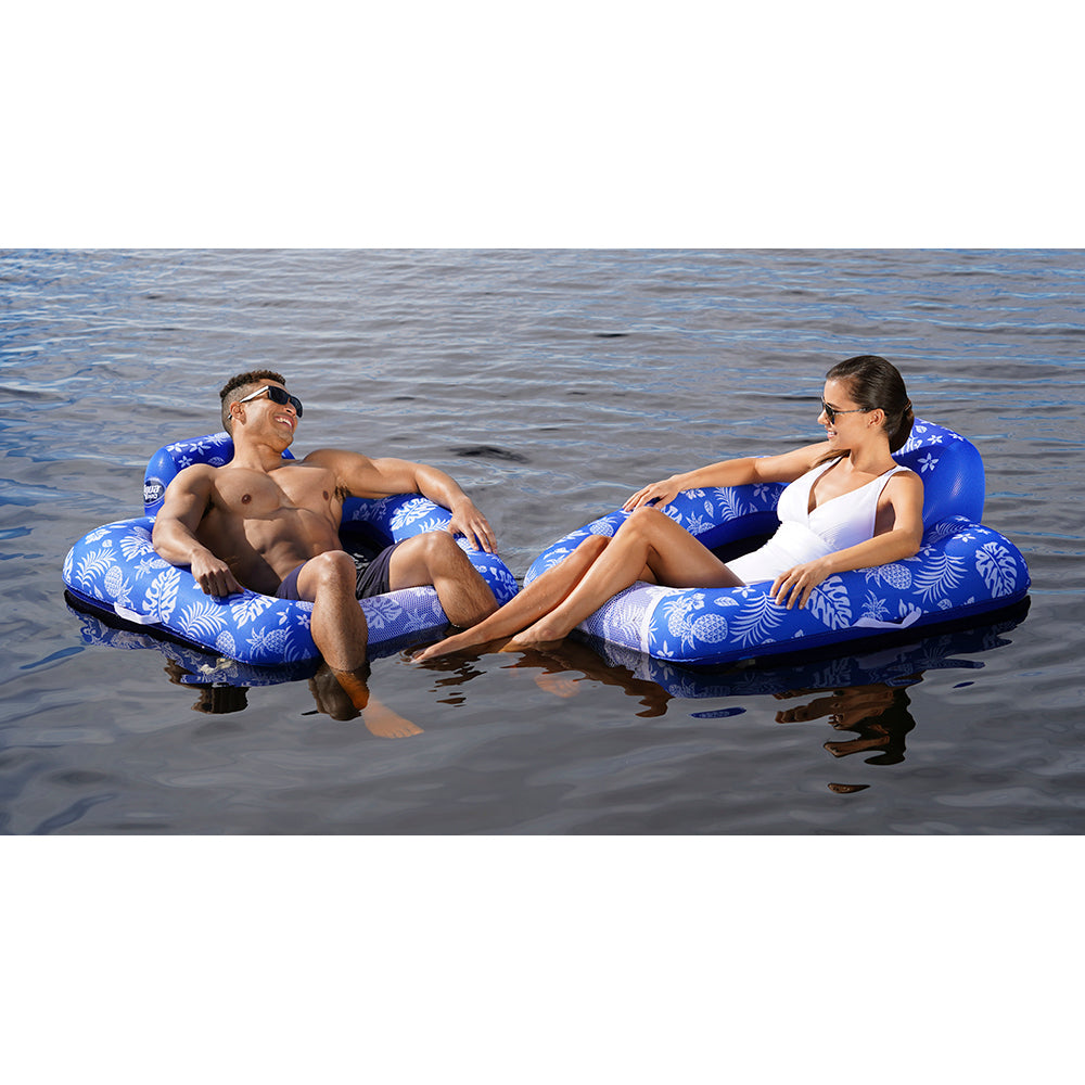 Aqua Leisure Supreme Zero Gravity Chair Hibiscus Pineapple Royal Blue w/Docking Attachment - Lear Outdoors