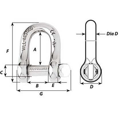 Wichard Captive Pin D Shackle - Diameter 6mm - 1/4"